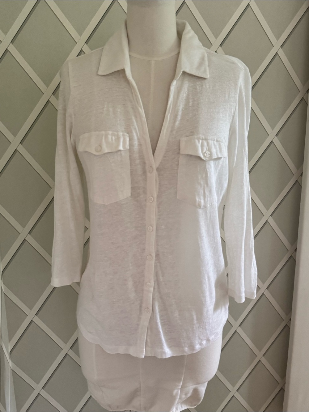 Pure Collection White linen Button-Front Utility Shirt